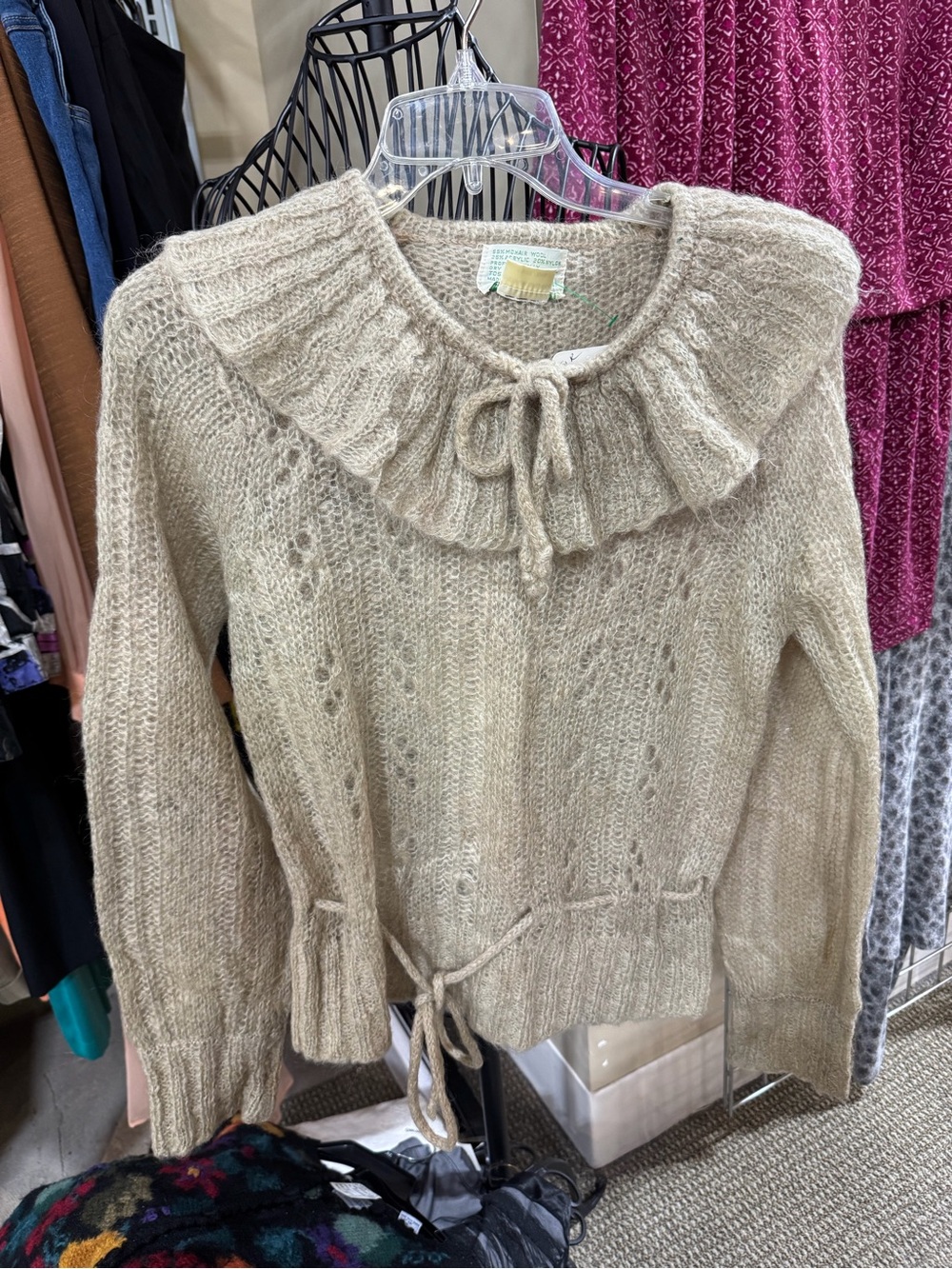 Unknown Brand Cream Knit Ruffle-Collar Sweater